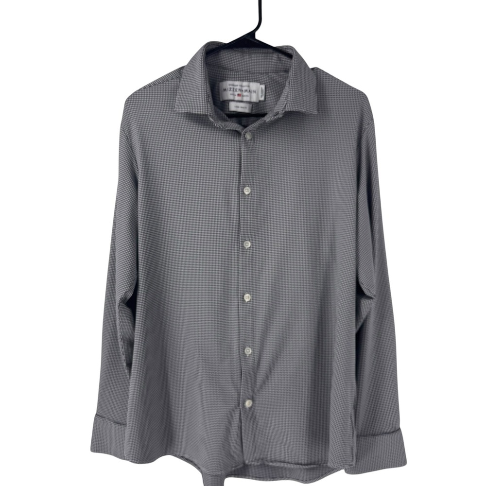 Mizzen+Main Spinnaker Navy White Gingham Trim Fit Performance Shirt Mens Large - Picture 4 of 12